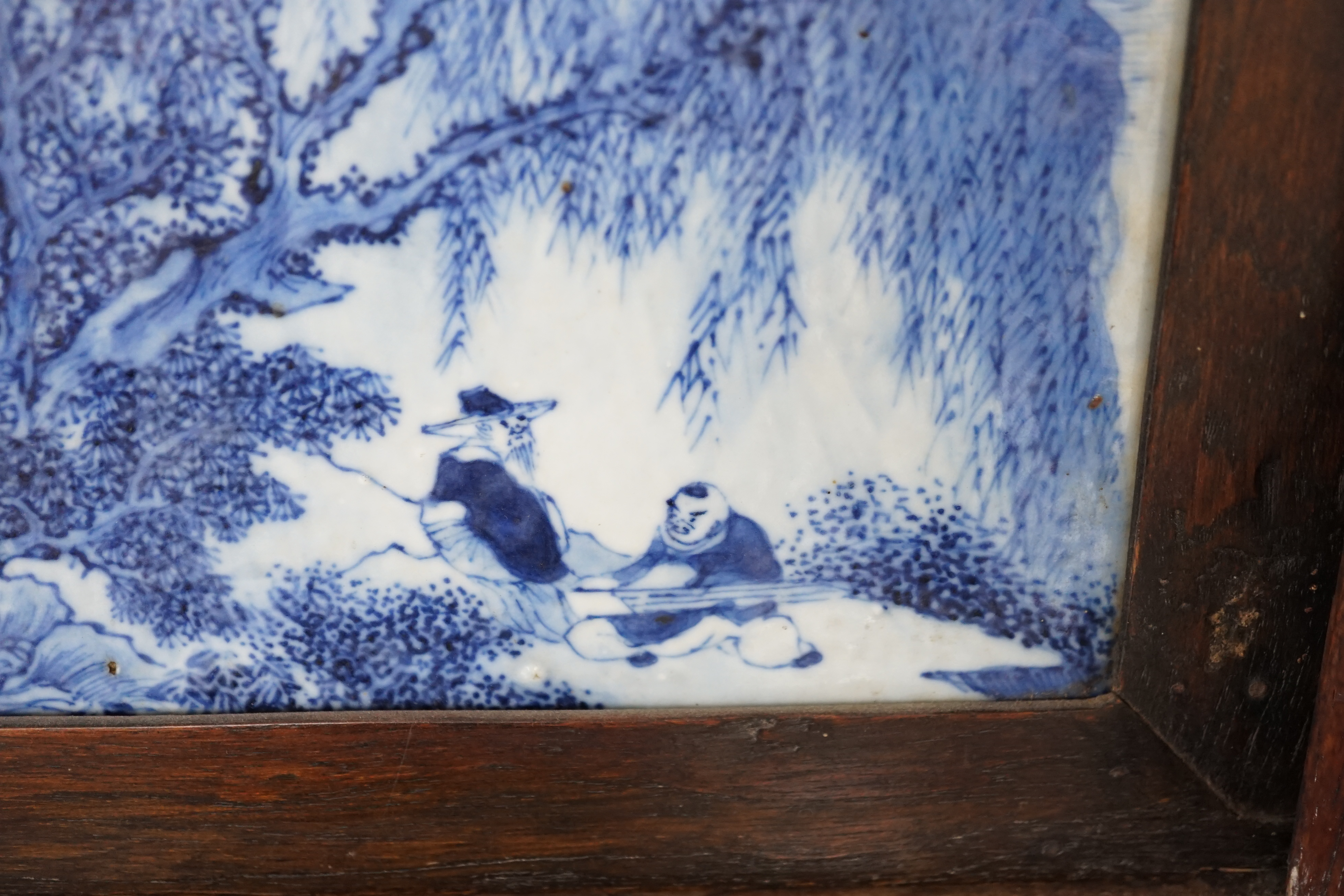 A Chinese blue and white ‘landscape’ table screen, late 19th century